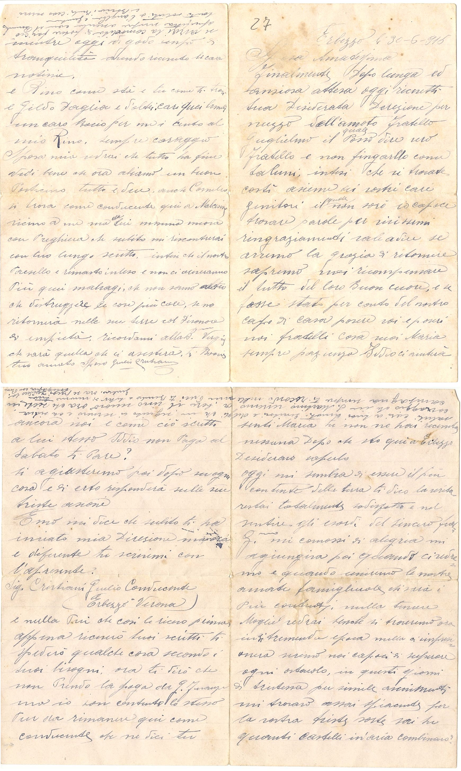 Lettera di Giulio a Maria del 30 giugno 16