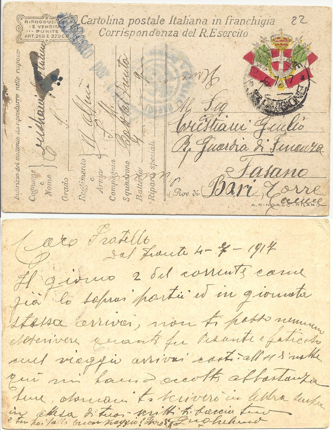 Cartolina diEmo del 4 luglio 1917