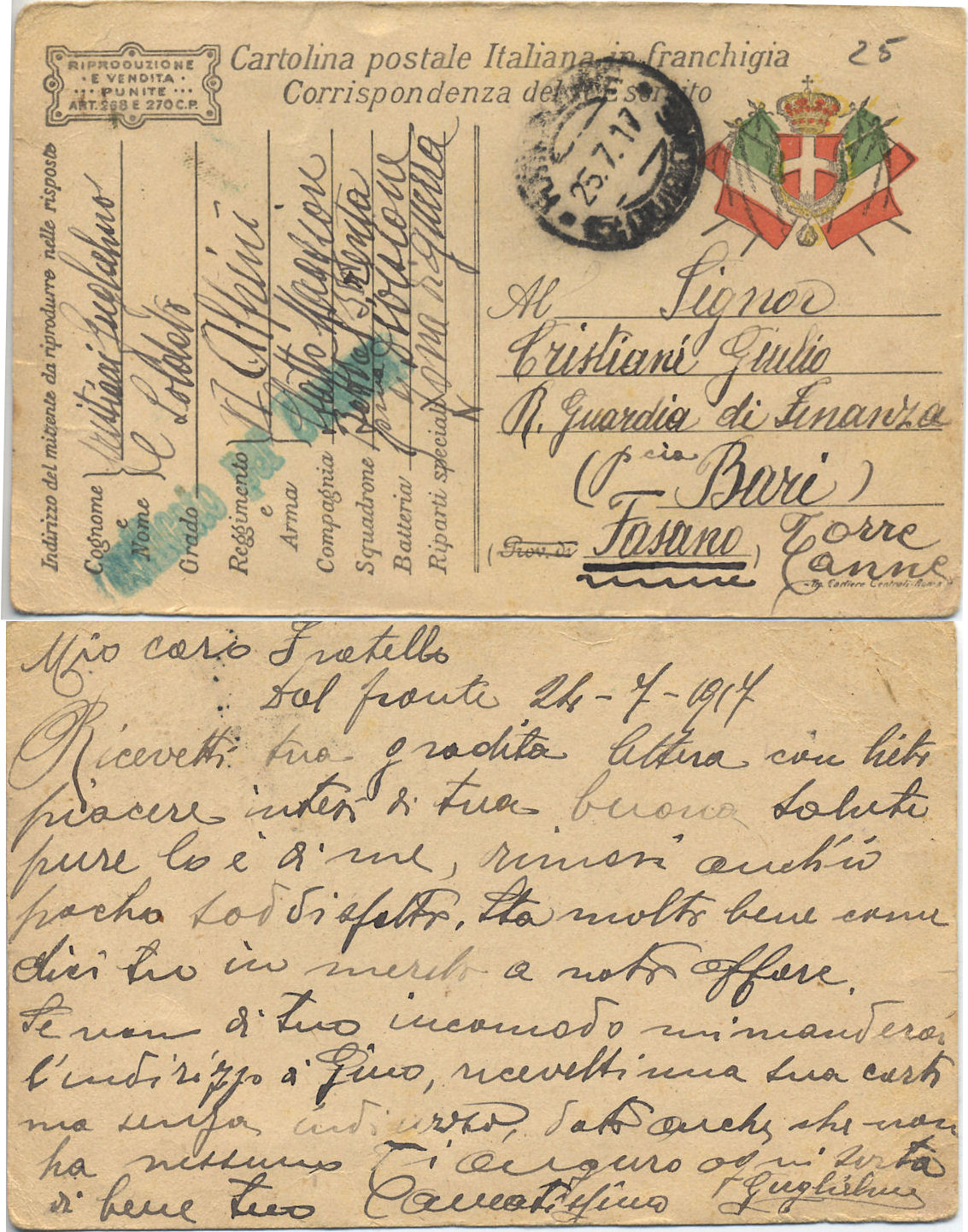 Cartolina di Emo del 24 luglio 1917