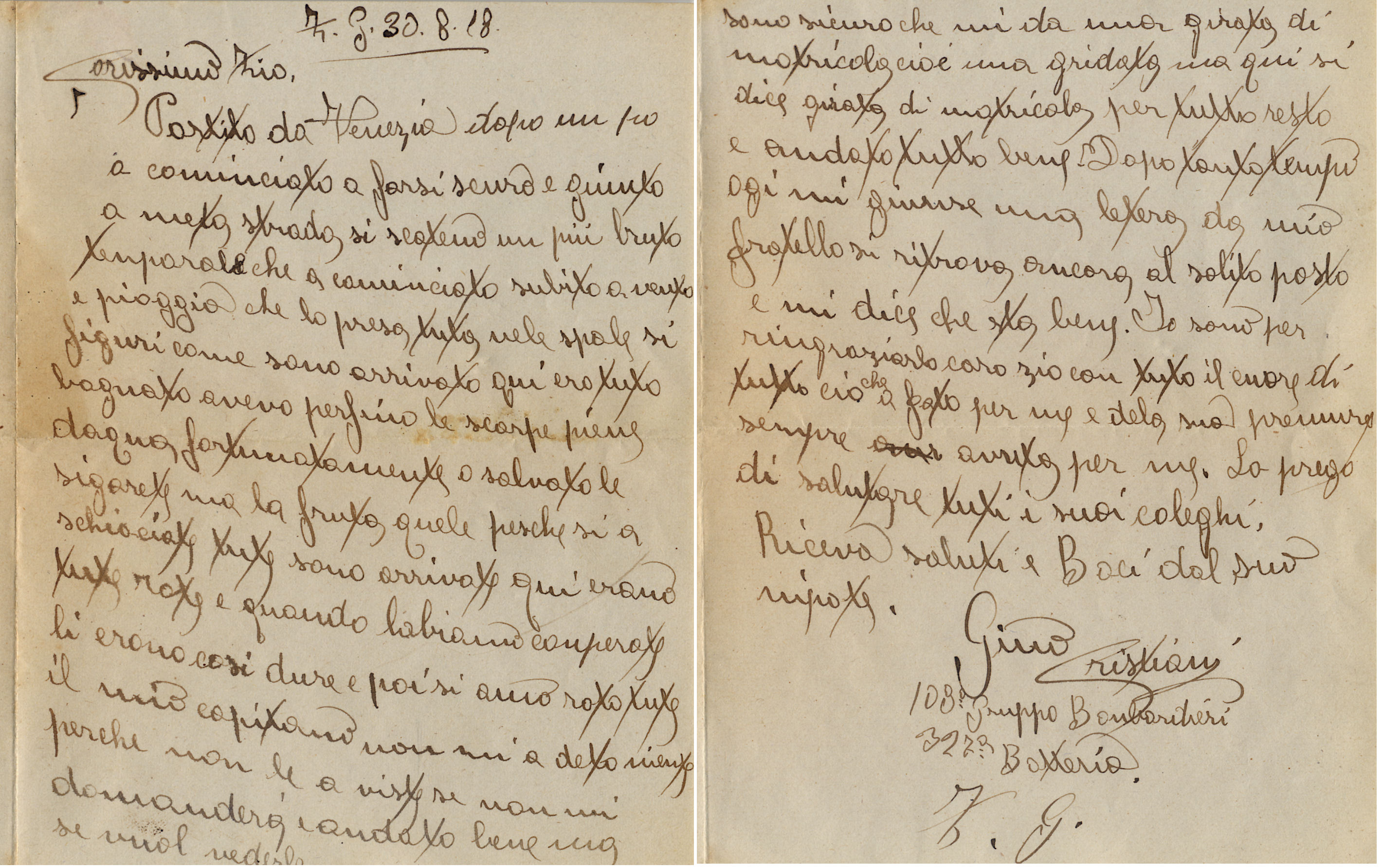 Lettera di Gino del 30 agosto 18