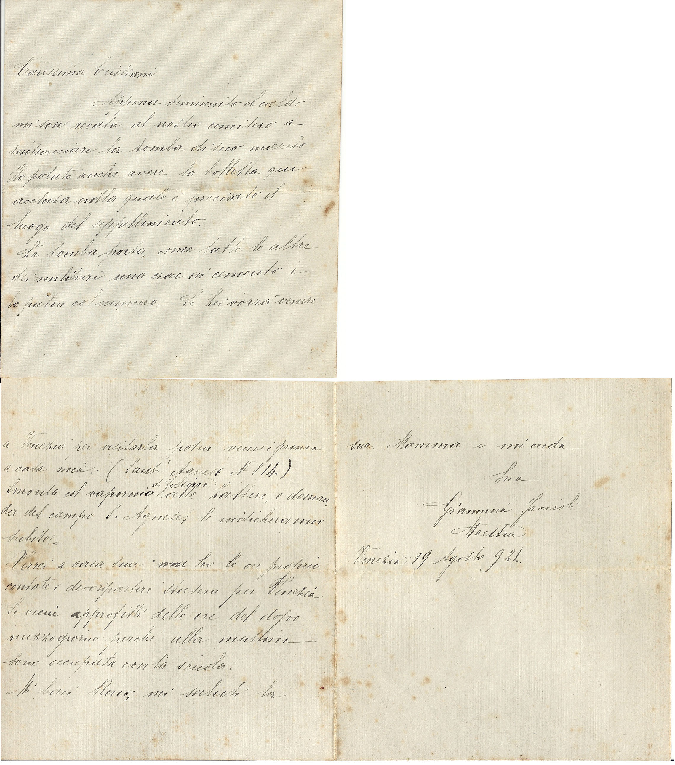 Lettera di G. Faccioli del 19 agosto 21